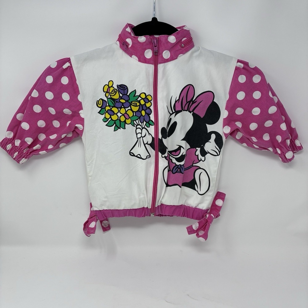 Vtg 90s 18M Disney Babies Minnie Mickey Mouse Cotton Jacket Toddler Pink Pockets